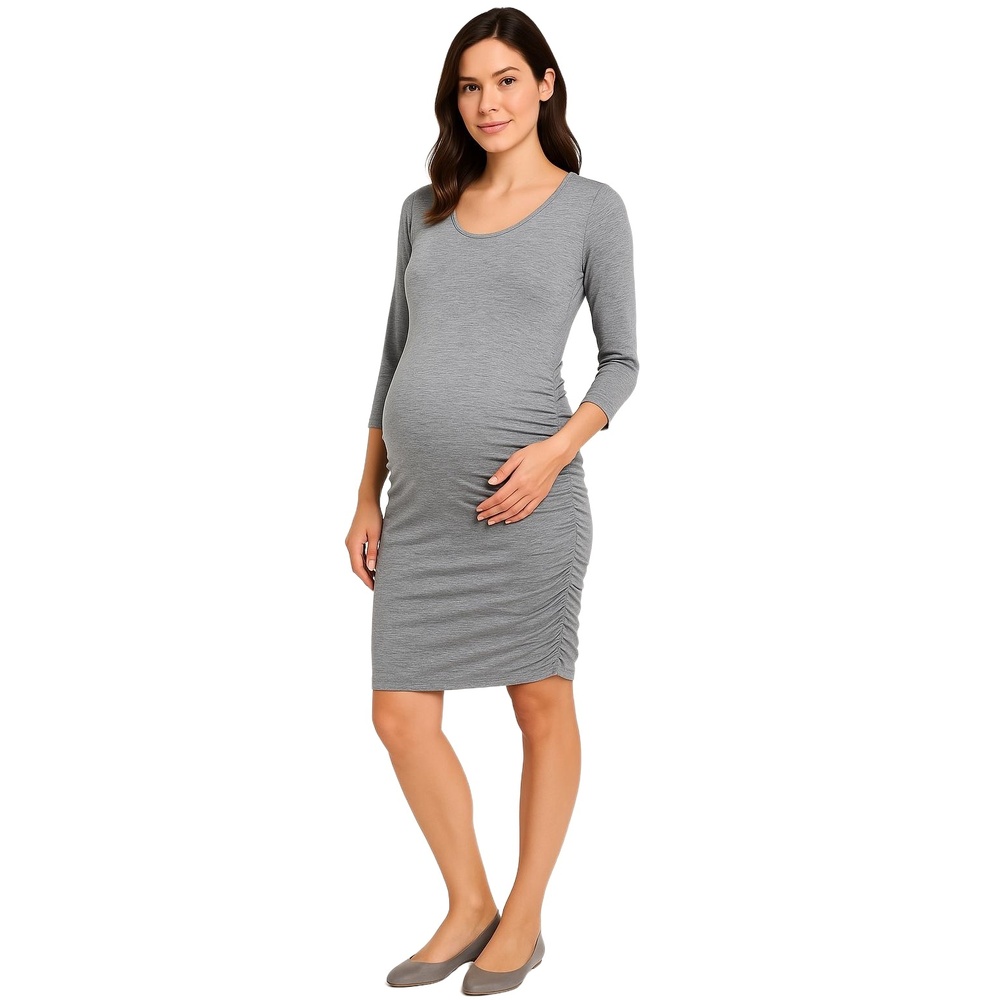 LIZ LANGE Grey Scoop Neck Ruched Sides Maternity Dress Womens Medium